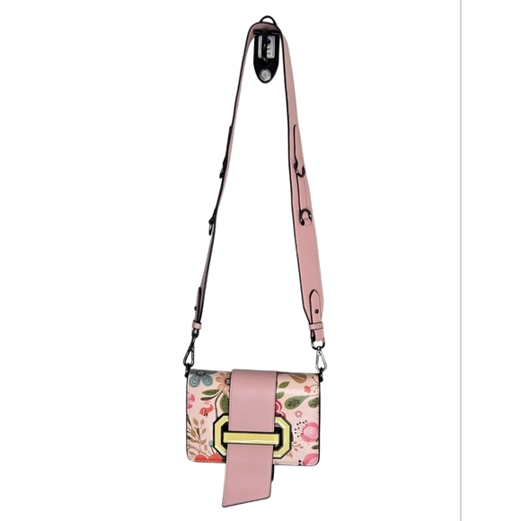 Vintage-Inspired Carnete Pastel Pink Floral Vegan Small Crossbody Purse - Picture 3 of 11